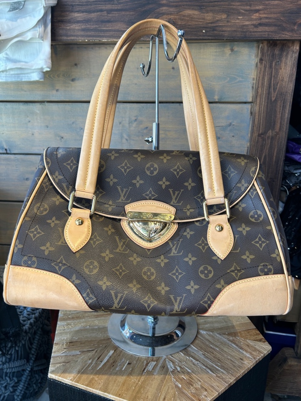 Louis Vuitton Brown Monogram Satchel with Tan Trim
